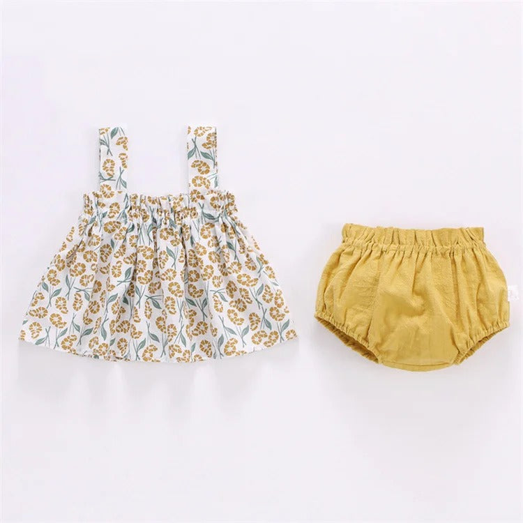 2-teiliges Set: Dünne Sommerkleidung für Neugeborene (Mädchen) – Set aus bedrucktem Minikleid und PP-Shorts – Baby-Outfit