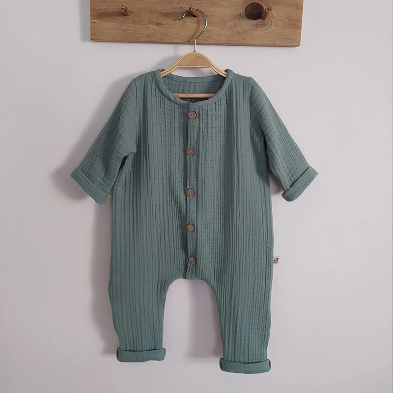 Babykleidung für Neugeborene – Herbst – Langarm-Strampler aus Bio-Baumwoll-Musselin – Unisex-Strampler mit Knöpfen