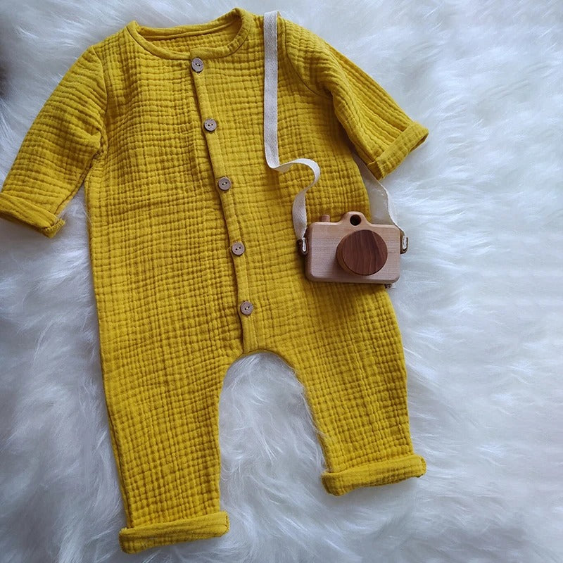 Babykleidung für Neugeborene – Herbst – Langarm-Strampler aus Bio-Baumwoll-Musselin – Unisex-Strampler mit Knöpfen