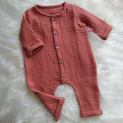 Babykleidung für Neugeborene – Herbst – Langarm-Strampler aus Bio-Baumwoll-Musselin – Unisex-Strampler mit Knöpfen
