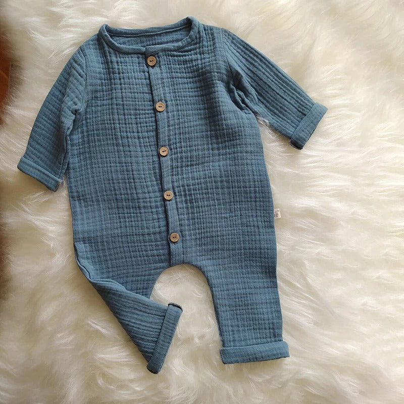 Babykleidung für Neugeborene – Herbst – Langarm-Strampler aus Bio-Baumwoll-Musselin – Unisex-Strampler mit Knöpfen