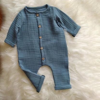 Babykleidung für Neugeborene – Herbst – Langarm-Strampler aus Bio-Baumwoll-Musselin – Unisex-Strampler mit Knöpfen