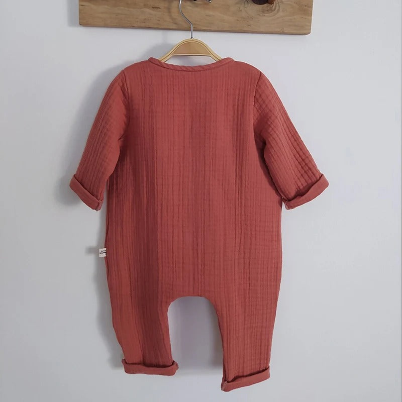Babykleidung für Neugeborene – Herbst – Langarm-Strampler aus Bio-Baumwoll-Musselin – Unisex-Strampler mit Knöpfen