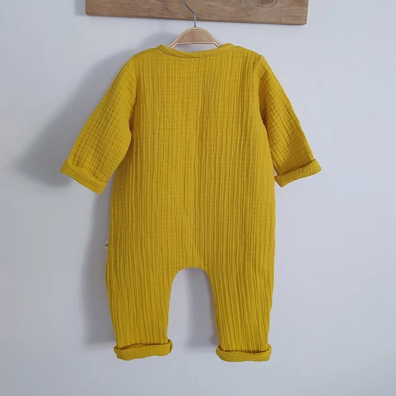 Babykleidung für Neugeborene – Herbst – Langarm-Strampler aus Bio-Baumwoll-Musselin – Unisex-Strampler mit Knöpfen