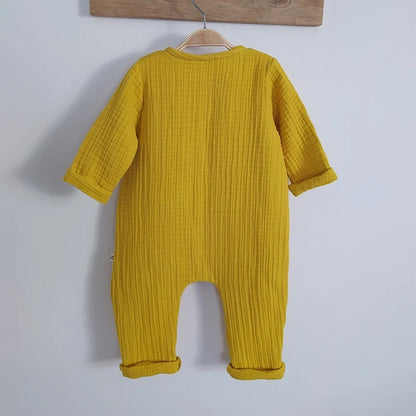 Babykleidung für Neugeborene – Herbst – Langarm-Strampler aus Bio-Baumwoll-Musselin – Unisex-Strampler mit Knöpfen
