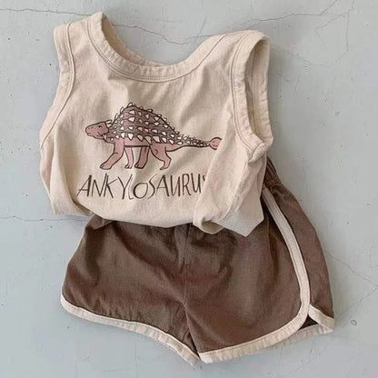 Sommer-Baby-Set: Weste, T-Shirt und Shorts für Kleinkinder, 2-teiliges Baby-Set mit Dinosaurier-Motiv, Jungenkleidung