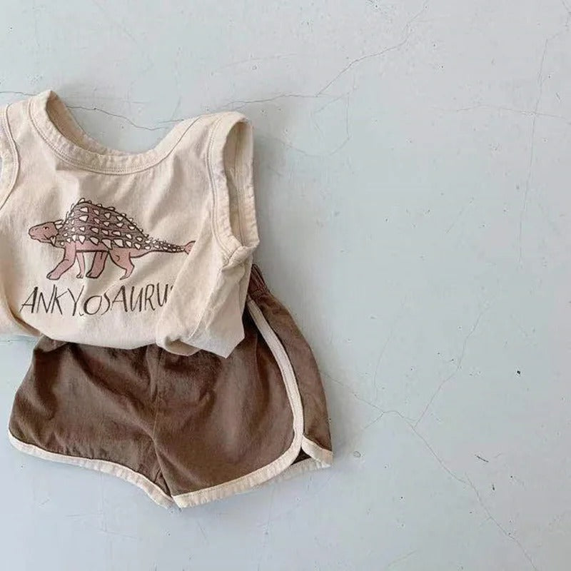 Sommer-Baby-Set: Weste, T-Shirt und Shorts für Kleinkinder, 2-teiliges Baby-Set mit Dinosaurier-Motiv, Jungenkleidung