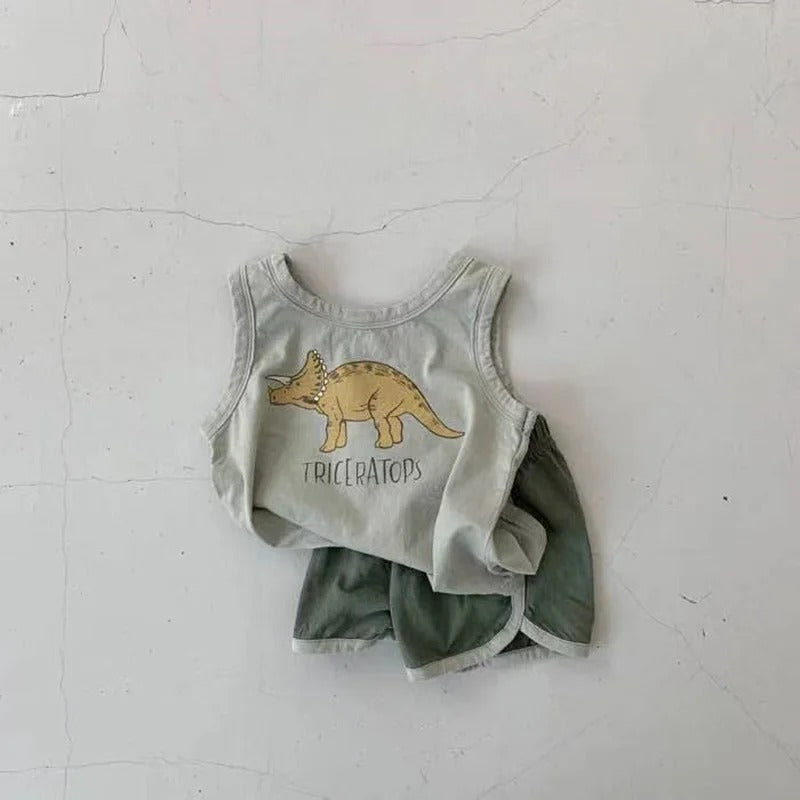 Sommer-Baby-Set: Weste, T-Shirt und Shorts für Kleinkinder, 2-teiliges Baby-Set mit Dinosaurier-Motiv, Jungenkleidung