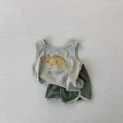 Sommer-Baby-Set: Weste, T-Shirt und Shorts für Kleinkinder, 2-teiliges Baby-Set mit Dinosaurier-Motiv, Jungenkleidung