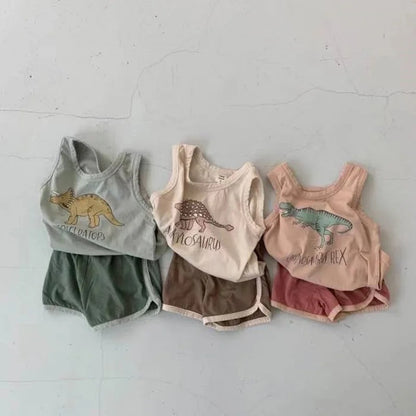 Sommer-Baby-Set: Weste, T-Shirt und Shorts für Kleinkinder, 2-teiliges Baby-Set mit Dinosaurier-Motiv, Jungenkleidung