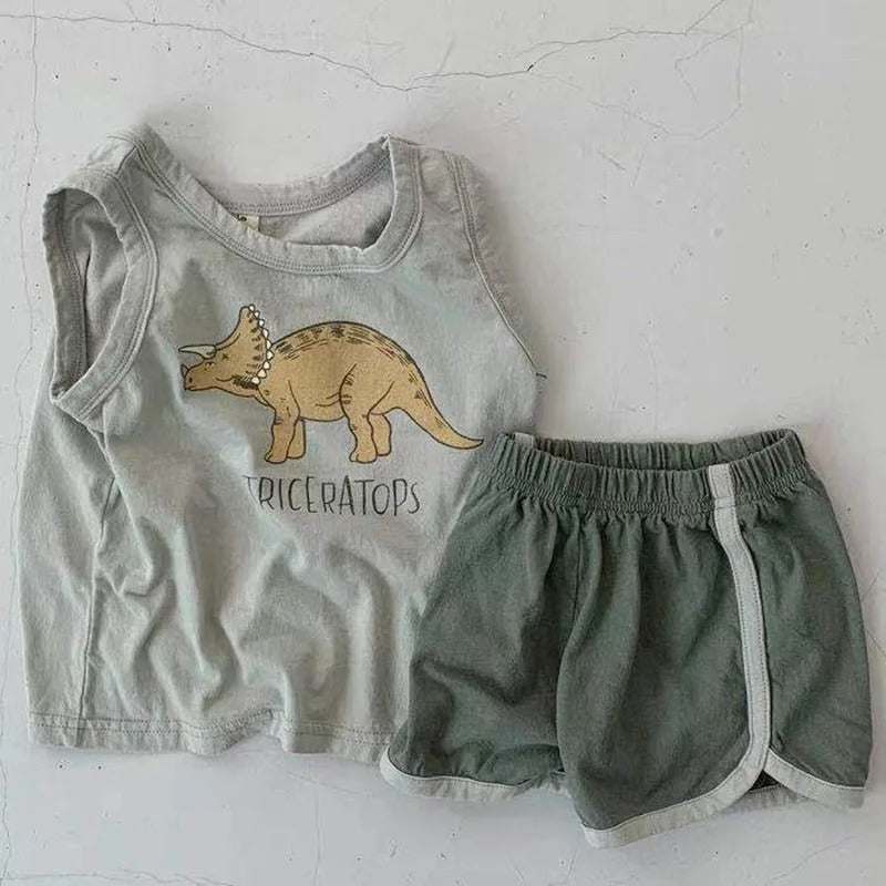 Sommer-Baby-Set: Weste, T-Shirt und Shorts für Kleinkinder, 2-teiliges Baby-Set mit Dinosaurier-Motiv, Jungenkleidung