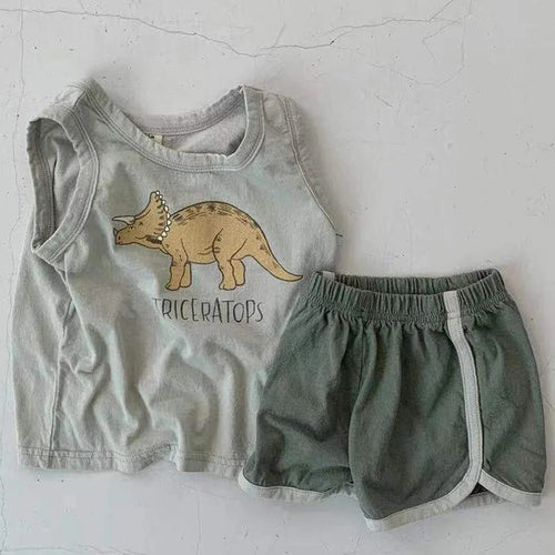 Sommer-Baby-Set: Weste, T-Shirt und Shorts für Kleinkinder, 2-teiliges Baby-Set mit Dinosaurier-Motiv, Jungenkleidung