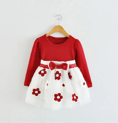 Neue Winterkleidung für Mädchen – Langärmliges Prinzessinnenkleid, Kinderkleider für Hochzeiten und Feiern, für 0–2 Jahre, mit Blumenmuster, Babykleidung