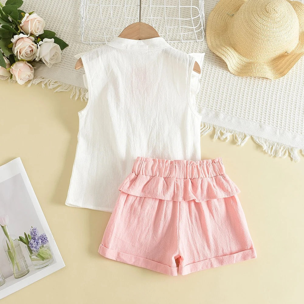 Bear Leader Mädchen-Kleidungsset 2023 – Sommer-Neuheit: Lässiges Kinder-Set mit besticktem, ärmellosem Shirt und Shorts – Mädchen-Babykleidung