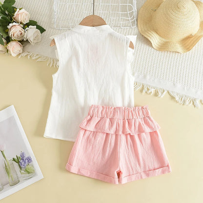 Bear Leader Mädchen-Kleidungsset 2023 – Sommer-Neuheit: Lässiges Kinder-Set mit besticktem, ärmellosem Shirt und Shorts – Mädchen-Babykleidung