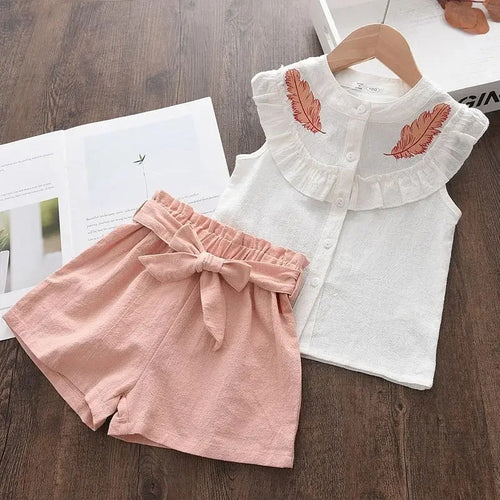 Bear Leader Mädchen-Kleidungsset 2023 – Sommer-Neuheit: Lässiges Kinder-Set mit besticktem, ärmellosem Shirt und Shorts – Mädchen-Babykleidung