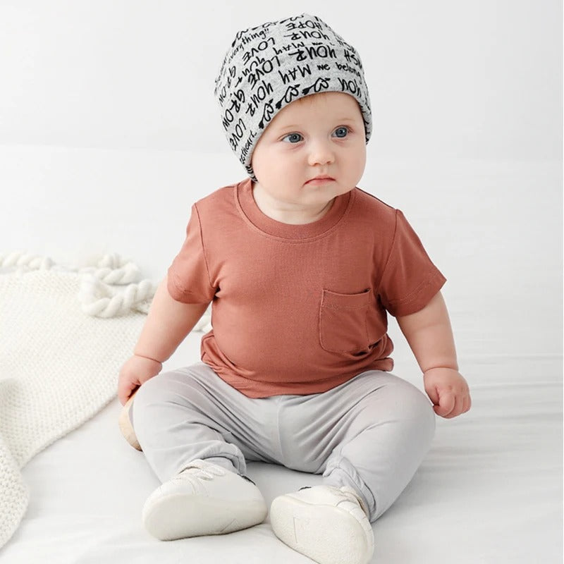 Baby-T-Shirt mit kurzen Ärmeln aus Bambusfasern, Sommerkleidung für Jungen und Mädchen, Babyhosen mit hoher Taille, Kleidung für Neugeborene, Oberbekleidung