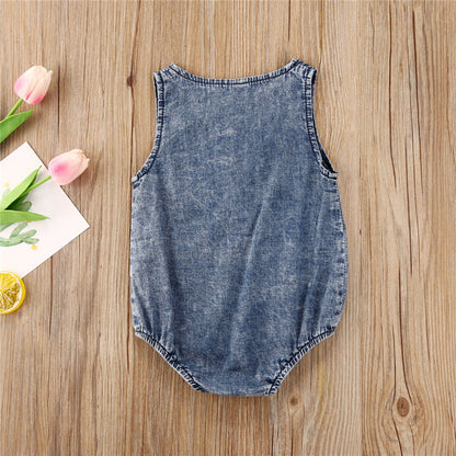 Sommerkleidung für Babys: Jeans-Strampler für Kleinkinder, Neugeborene, Jungen und Mädchen – ärmellose Strampler mit Knöpfen und Taschen, Jumpsuits, Freizeitoutfits