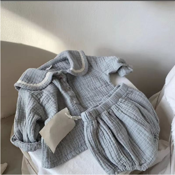 Baby-Kleidungssets für 0–3 Jahre aus Bio-Baumwolle, marineblaues Design, Baby-Jungenkleidung: Hemden + Bloomers, 2-teiliges Kinderoutfit, Baby-Kostüm