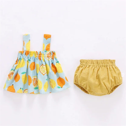 2-teiliges Set: Dünne Sommerkleidung für Neugeborene (Mädchen) – Set aus bedrucktem Minikleid und PP-Shorts – Baby-Outfit