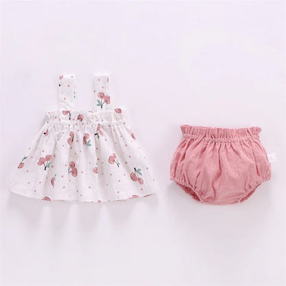 2-teiliges Set: Dünne Sommerkleidung für Neugeborene (Mädchen) – Set aus bedrucktem Minikleid und PP-Shorts – Baby-Outfit