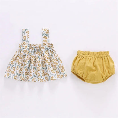 2-teiliges Set: Dünne Sommerkleidung für Neugeborene (Mädchen) – Set aus bedrucktem Minikleid und PP-Shorts – Baby-Outfit